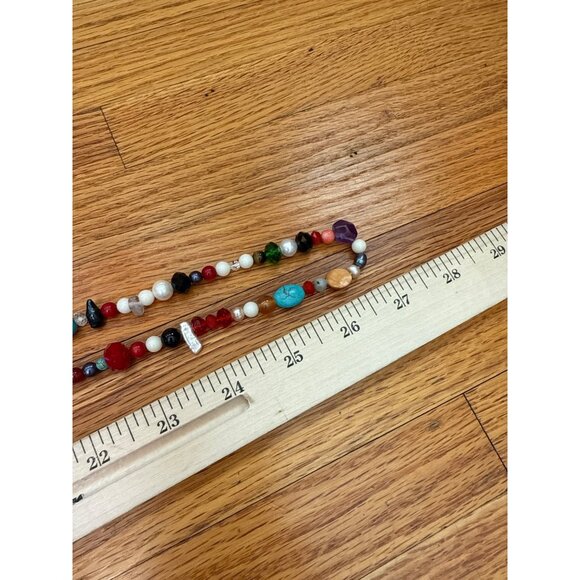 Colorful Multi-Stone Beaded Necklace With Turquoise Crystal & Pearl Beads - Picture 2 of 4